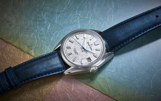 The Rinpa silver leather Grand Bleu color strap has been selected as a commemorative gift (limited to 50 sets) for the renewal of the Seiko Ginza store.